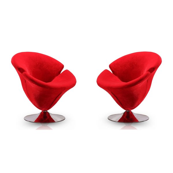 Manhattan Comfort Tulip Swivel Accent Chair in Red and Polished Chrome (Set of 2) 2-AC029-RD